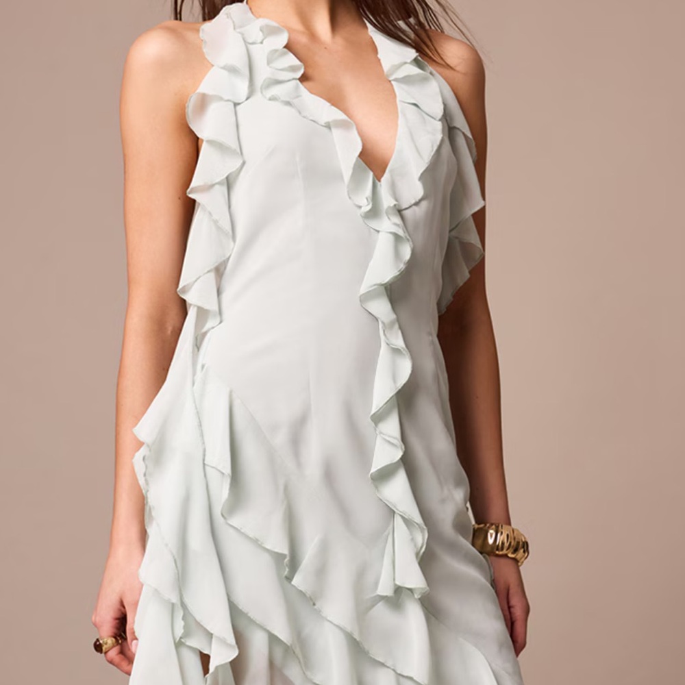 PrettyLittleThing White Ruffle Backless Dress